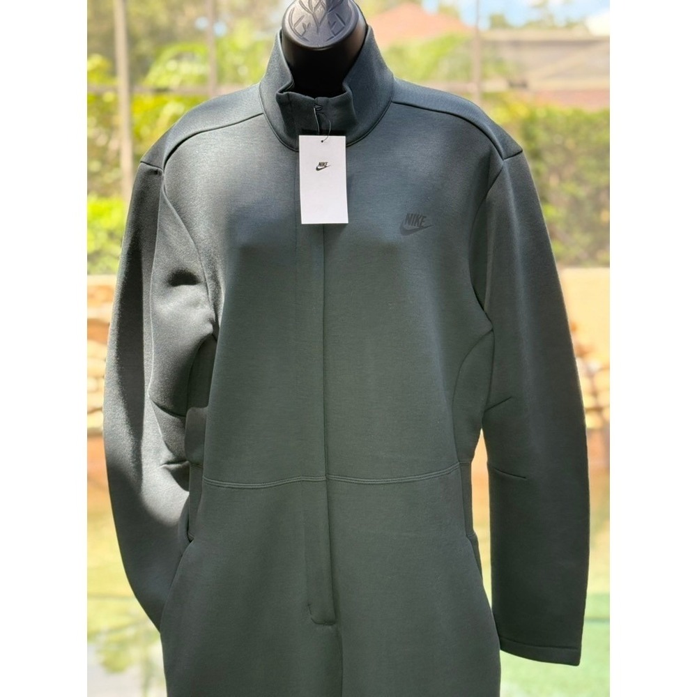 Nike Tech Fleece Mock Neck Full Zip Jumpsuit Dark Green HV4095-390 Womens Size L